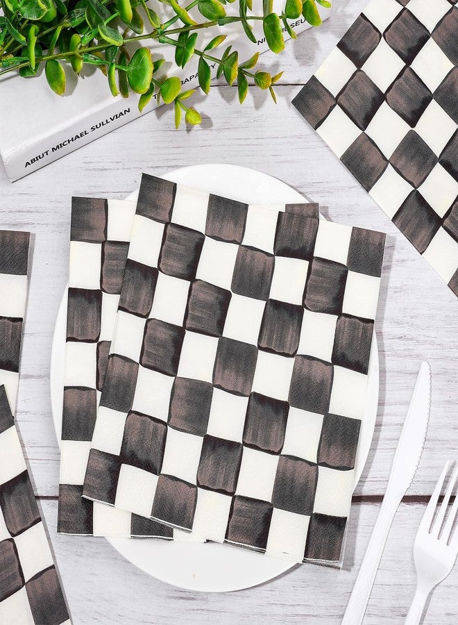 JarThenaAMCS مناديل ورقية من JarThenaAMCS، 100 قطعة، بنقشة مربعات سوداء وبيضاء، بنقشة ألوان مائية، للاستخدام مرة واحدة، مناسبة للغداء والعشاء، ولأعياد الميلاد والعطلات وحفلات سباق السيارات، ولوازم المائدة. - Image 3